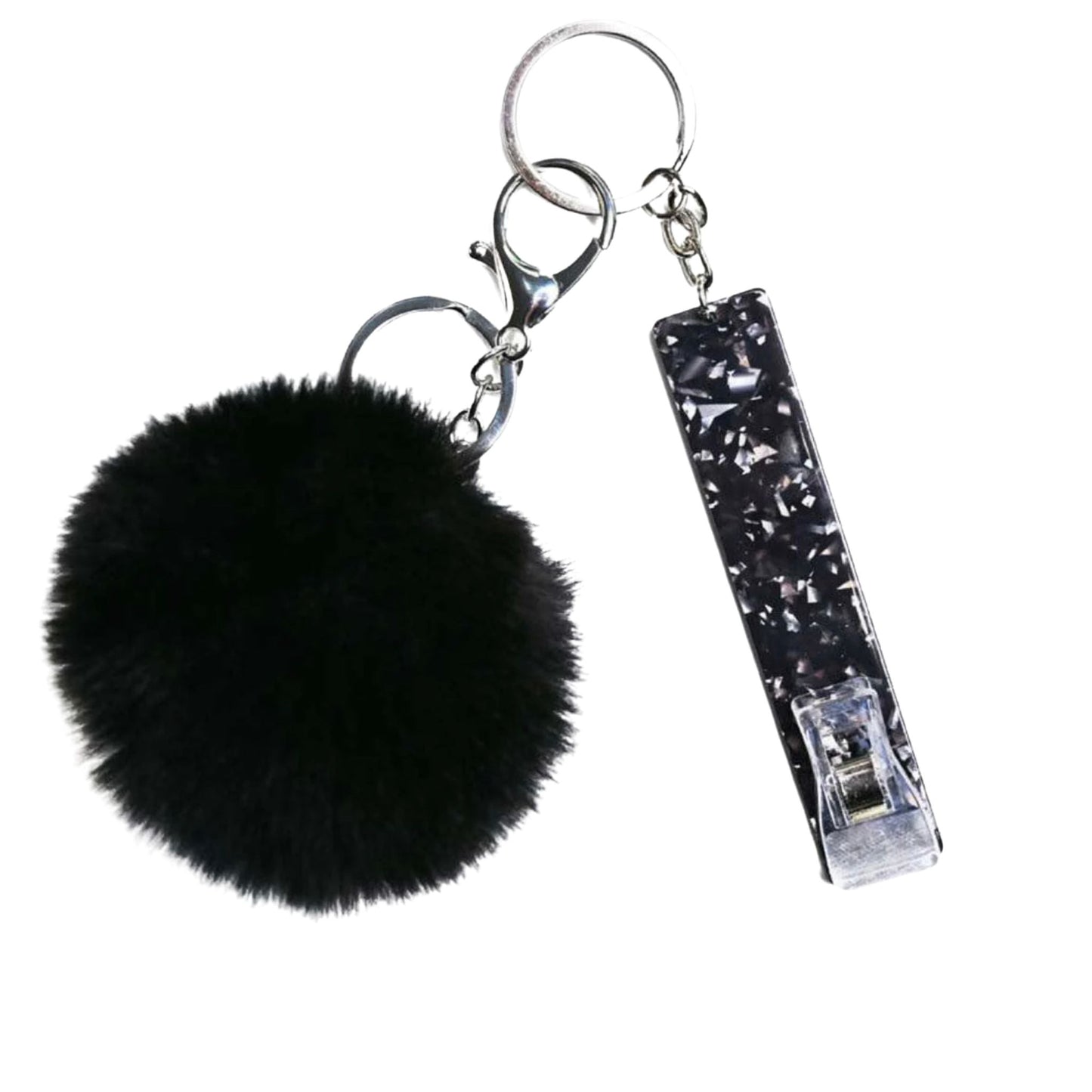 Black glitter Credit Card Grabber w/black PomPom